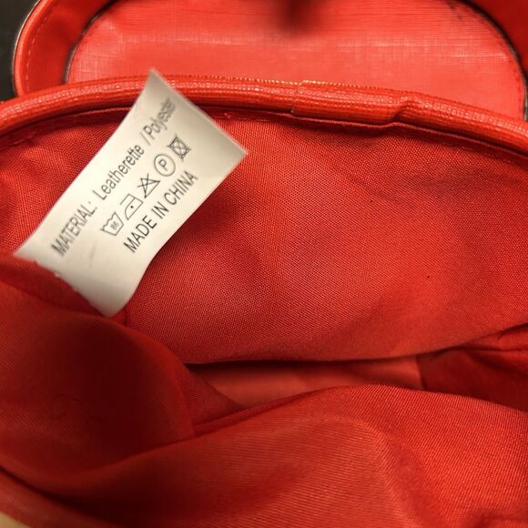 Red Structured Box Bag Crossbody Gold Lock Top Handle Mini Vanity - Picture 6 of 6